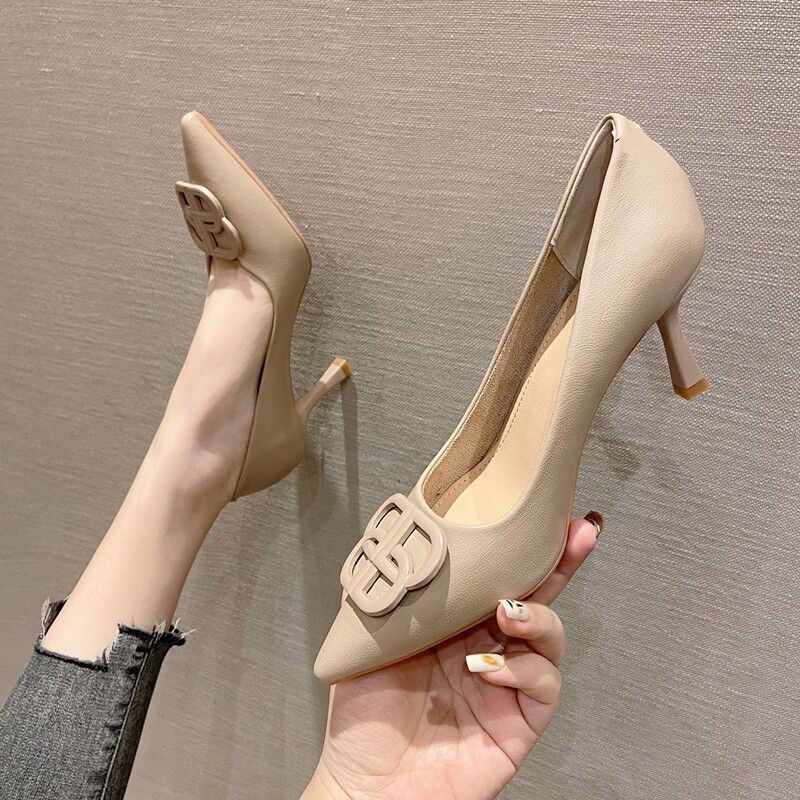 Giày Cao Gót Mũi Nhọn Màu Đen Phong Cách Pháp Thời Trang Xuân Thu 2022 Sang Trọng Cho Nữ