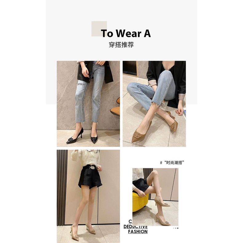 Giày Cao Gót Mũi Nhọn Màu Đen Phong Cách Pháp Thời Trang Xuân Thu 2022 Sang Trọng Cho Nữ