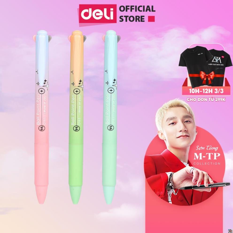 [Combo 10 cây tặng 1 cây]  Bút bi bấm văn phòng Deli giá rẻ viết nét đều trơn tru phù hợp cho học sinh