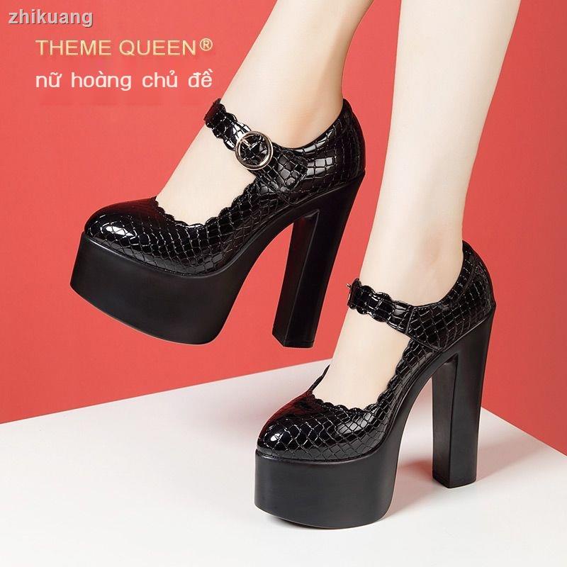 Giày Cao Gót 15cm Bằng Da Đế Dày Chống Nước Màu Đen Cho Nữ