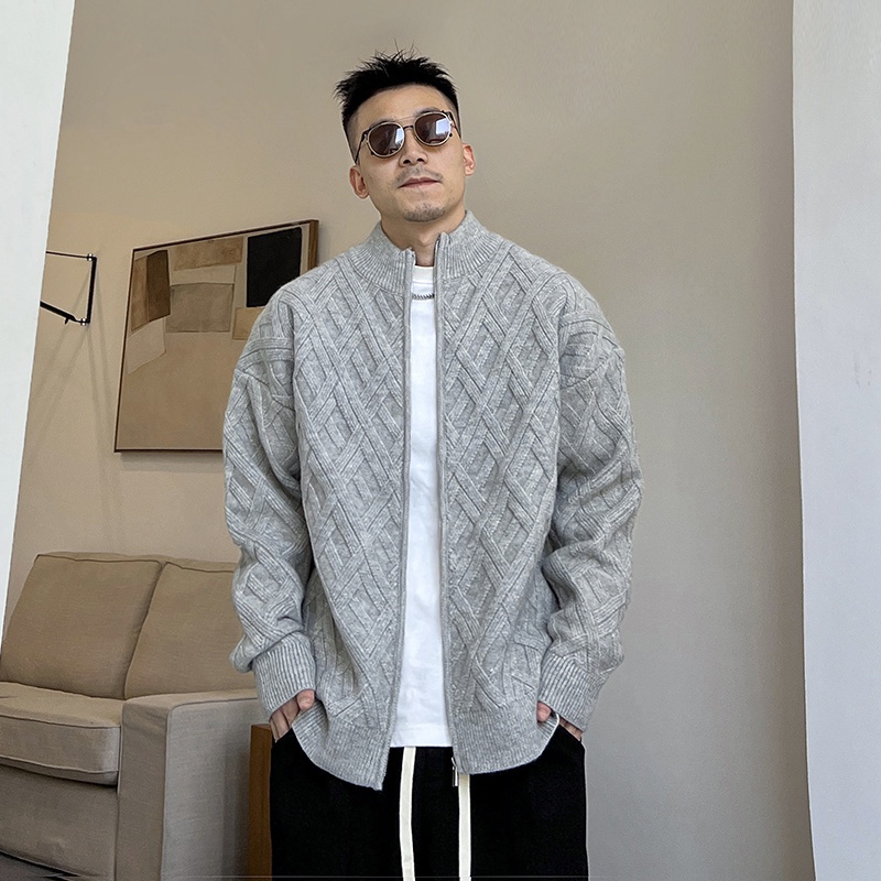 Áo Khoác Cardigan Dệt Kim Dày Dặn Dáng Rộng Thời Trang Thu Đông Cho Nam