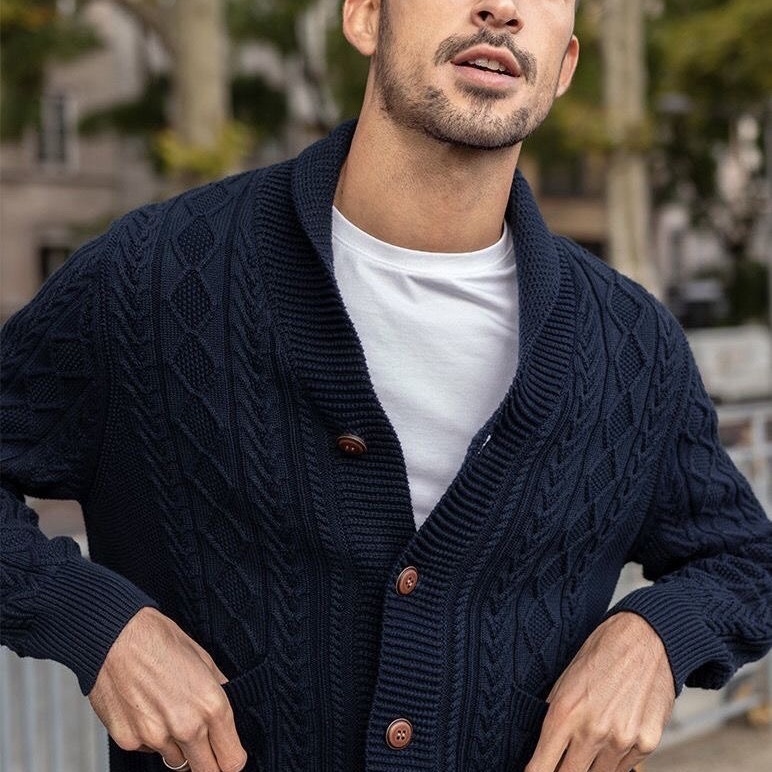 Áo Khoác Cardigan Dệt Kim Cổ Bẻ Phong Cách Retro Thời Trang Mùa Thu 2201 Cho Nam Giới