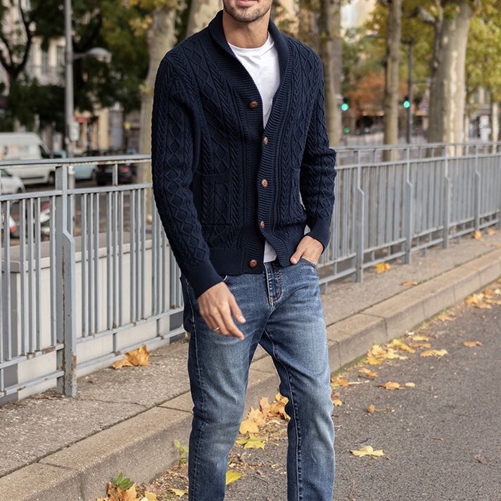 Áo Khoác Cardigan Dệt Kim Cổ Bẻ Phong Cách Retro Thời Trang Mùa Thu 2201 Cho Nam Giới