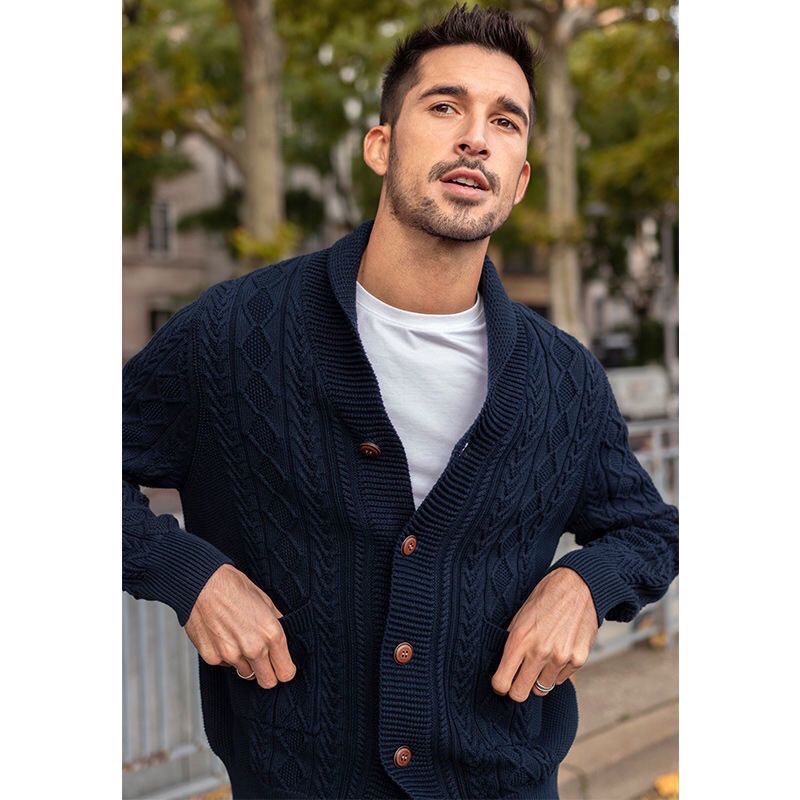 Áo Khoác Cardigan Dệt Kim Cổ Bẻ Phong Cách Retro Thời Trang Mùa Thu 2201 Cho Nam Giới