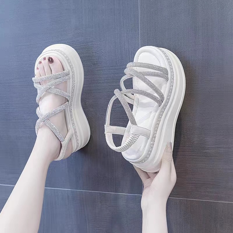 Sandal Đế Xuồng Dày Dặn Đính Đá Phong Cách Mới Mùa Hè 2023 Cho Nữ