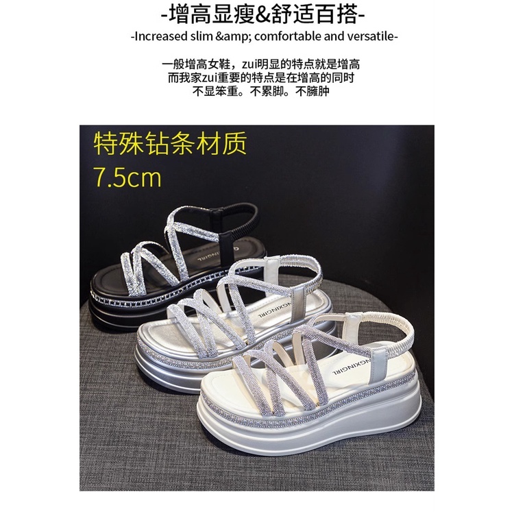 Sandal Đế Xuồng Dày Dặn Đính Đá Phong Cách Mới Mùa Hè 2023 Cho Nữ