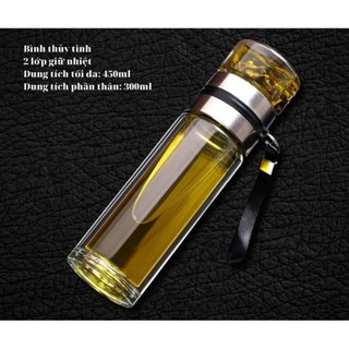 Bình pha trà thủy tinh cách nhiệt 2 lớp có lõi lọc inox 450ml