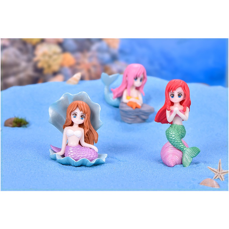 Tượng nàng tiên cá nhựa đặc PVC trang trí tiểu cảnh, decor bàn làm việc, trưng bày, đồ chơi, trang trí hồ cả, terrarium.