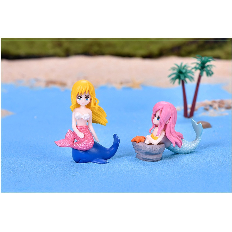 Tượng nàng tiên cá nhựa đặc PVC trang trí tiểu cảnh, decor bàn làm việc, trưng bày, đồ chơi, trang trí hồ cả, terrarium.