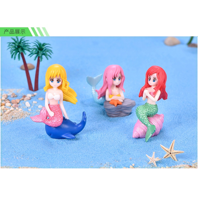 Tượng nàng tiên cá nhựa đặc PVC trang trí tiểu cảnh, decor bàn làm việc, trưng bày, đồ chơi, trang trí hồ cả, terrarium.