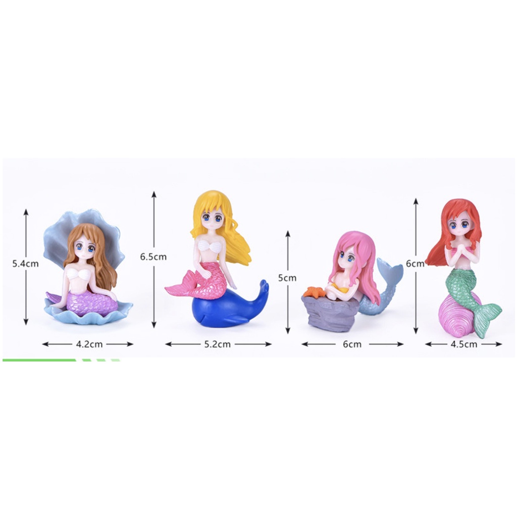 Tượng nàng tiên cá nhựa đặc PVC trang trí tiểu cảnh, decor bàn làm việc, trưng bày, đồ chơi, trang trí hồ cả, terrarium.