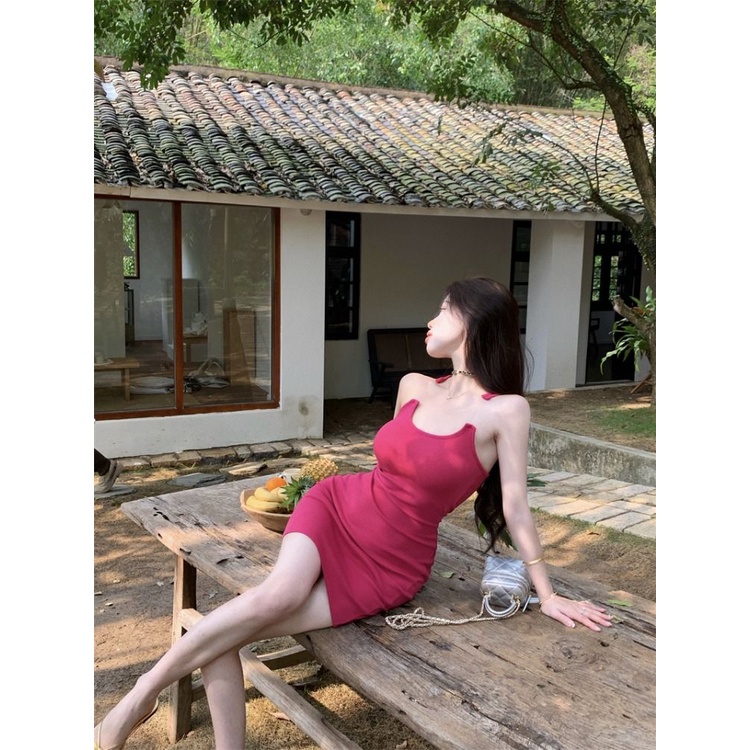 Jiashucheng Đầm Hai Dây Mỏng Nhỏ Nhắn Eo Cao Độc Đáo Cho Nữ