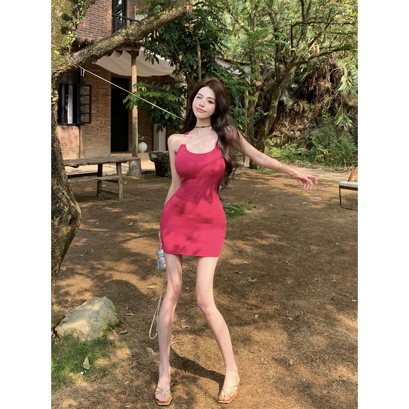 Jiashucheng Đầm Hai Dây Mỏng Nhỏ Nhắn Eo Cao Độc Đáo Cho Nữ