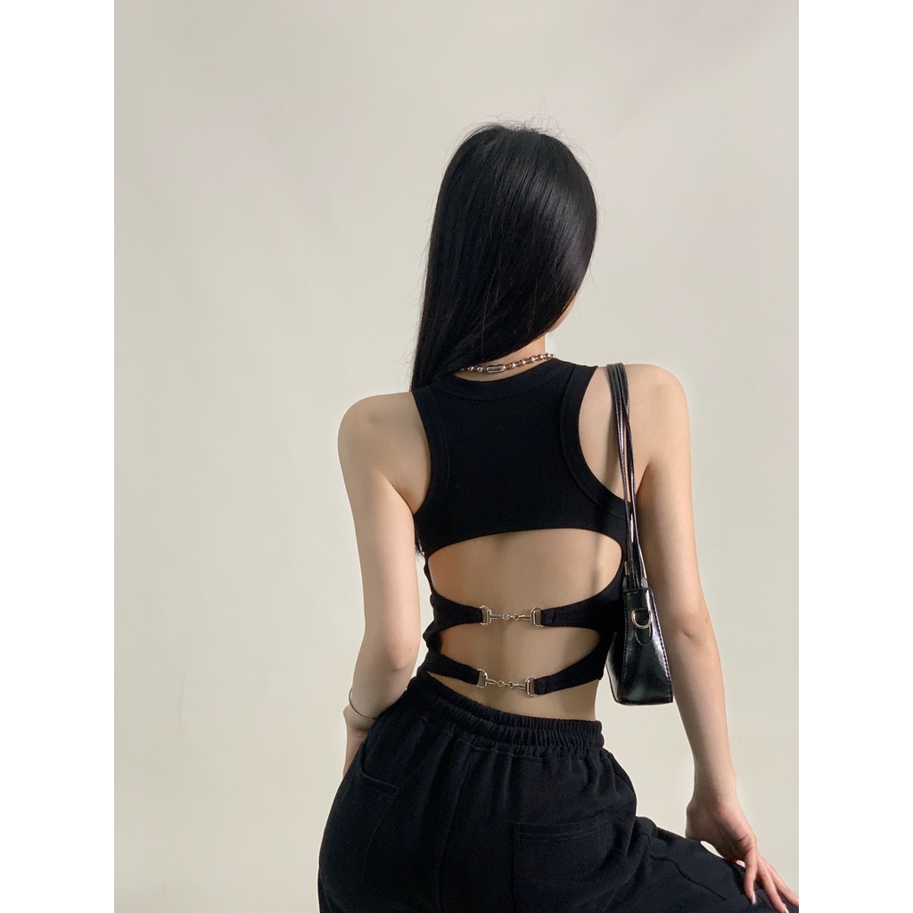 Jiashucheng Áo Thể Thao Ngắn Hai Dây Hở Lưng Màu Đen Có Đệm Ngực Hình Chữ I Đẹp Mắt Mùa Hè Cho Nữ