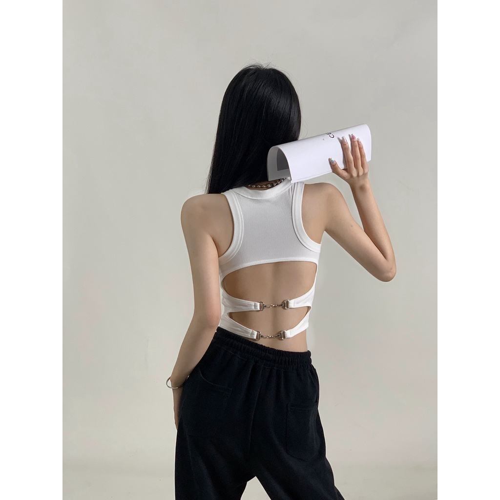 Jiashucheng Áo Thể Thao Ngắn Hai Dây Hở Lưng Màu Đen Có Đệm Ngực Hình Chữ I Đẹp Mắt Mùa Hè Cho Nữ