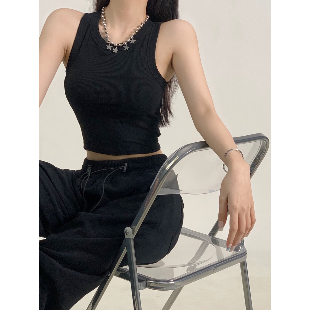 Jiashucheng Áo Thể Thao Ngắn Hai Dây Hở Lưng Màu Đen Có Đệm Ngực Hình Chữ I Đẹp Mắt Mùa Hè Cho Nữ