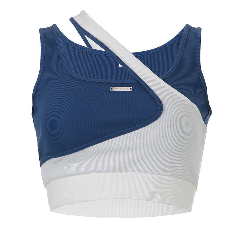 Jiashucheng Áo Thể Thao Giả Hai Mảnh Áo Hai Dây Ngắn Không Đối Xứng Màu Sắc Tương Phản Giản Dị Dành Cho Bạn Nữ