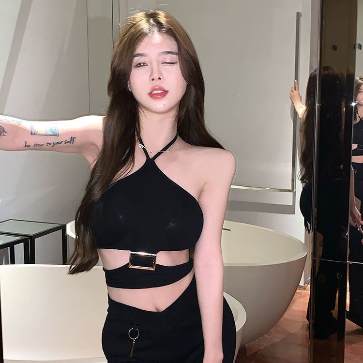 Jiashucheng Áo Crop Top Hai Dây Ngắn Cài Khóa Kim Loại Lưng Cao Gợi Cảm Cho Nữ