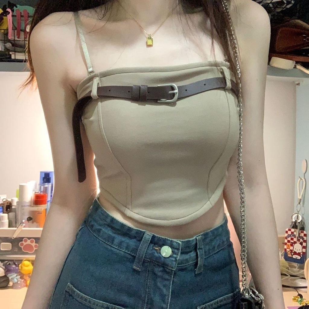 Jiashucheng Áo Ống Ngắn Dây Vai Ngọt Ngào Thời Trang Mùa Hè