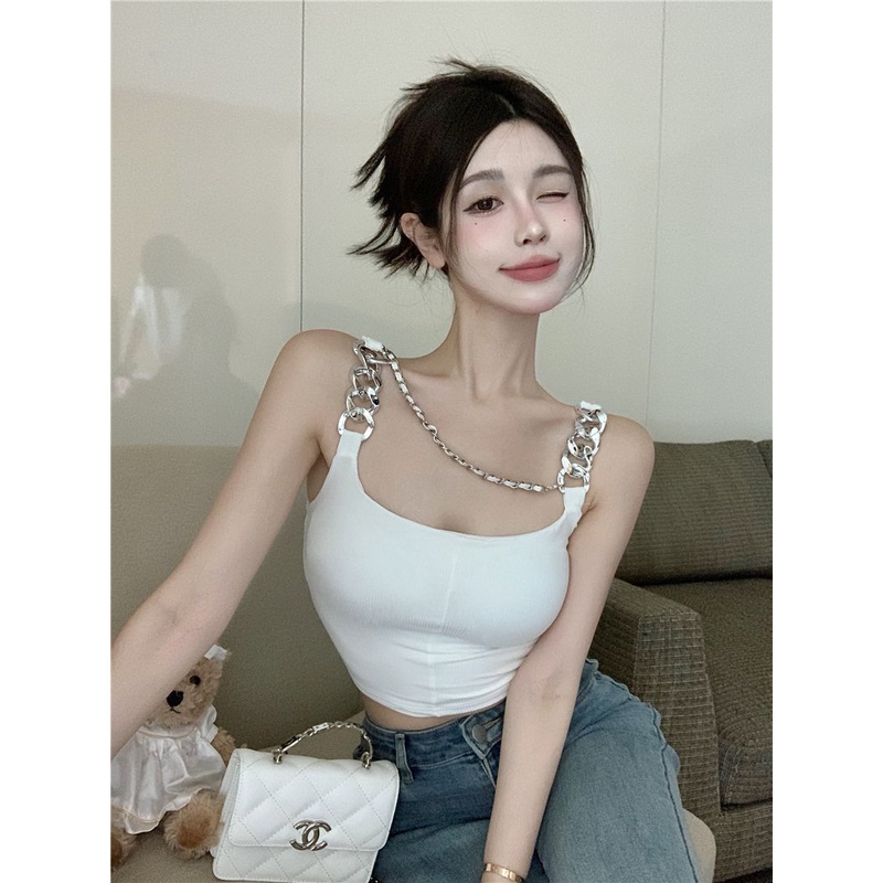 Jiashucheng Áo Yếm Dây Xích Lưng Cao Dáng Ôm Gợi Cảm Mùa Hè Phong Cách Mới Cho Nữ