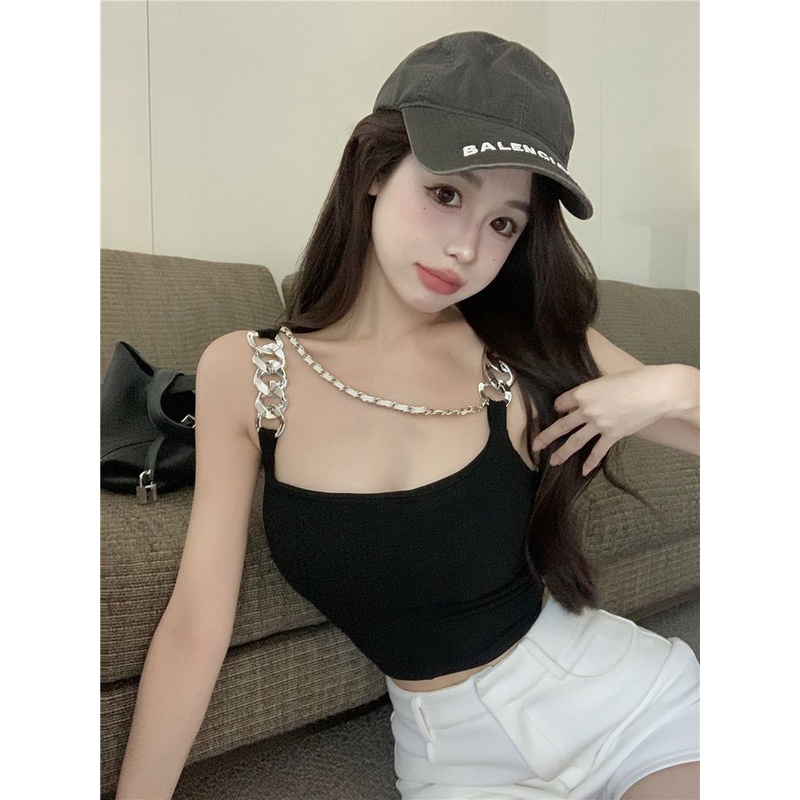 Jiashucheng Áo Yếm Dây Xích Lưng Cao Dáng Ôm Gợi Cảm Mùa Hè Phong Cách Mới Cho Nữ