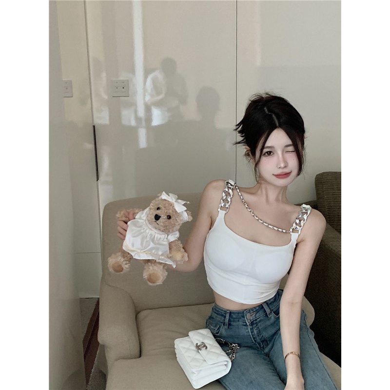 Jiashucheng Áo Yếm Dây Xích Lưng Cao Dáng Ôm Gợi Cảm Mùa Hè Phong Cách Mới Cho Nữ