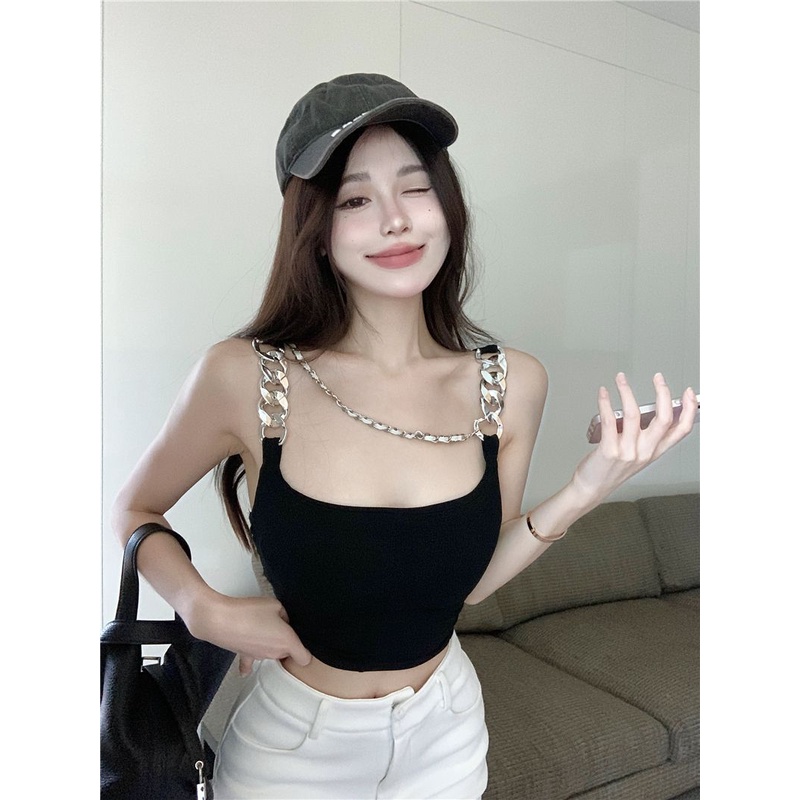 Jiashucheng Áo Yếm Dây Xích Lưng Cao Dáng Ôm Gợi Cảm Mùa Hè Phong Cách Mới Cho Nữ