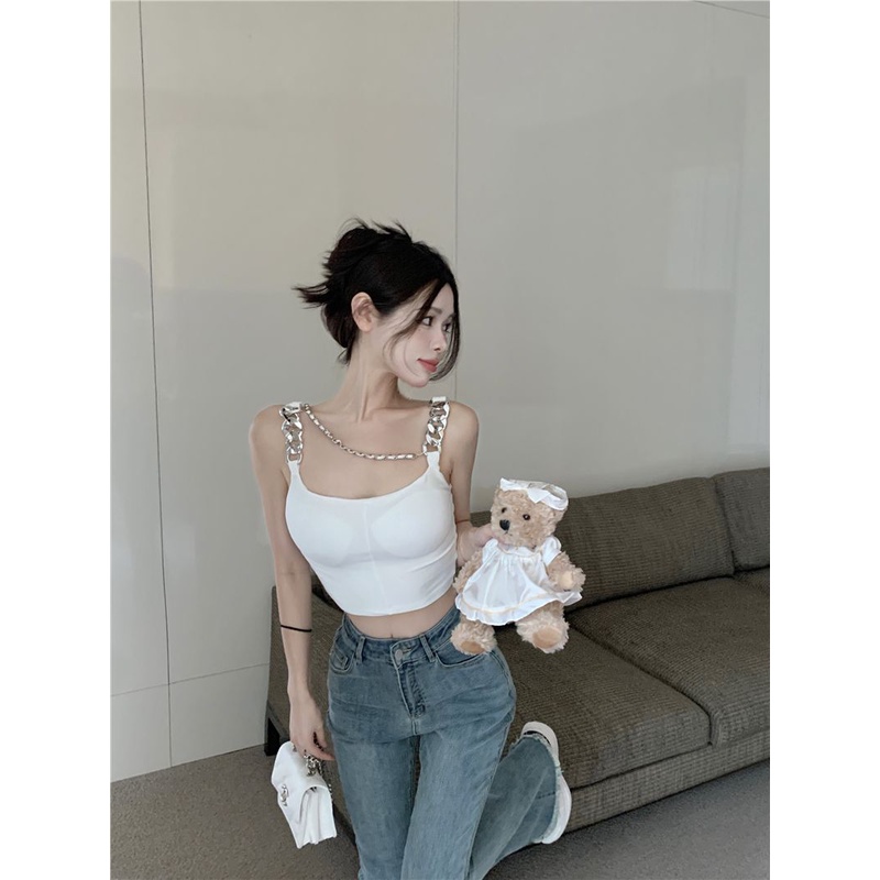 Jiashucheng Áo Yếm Dây Xích Lưng Cao Dáng Ôm Gợi Cảm Mùa Hè Phong Cách Mới Cho Nữ