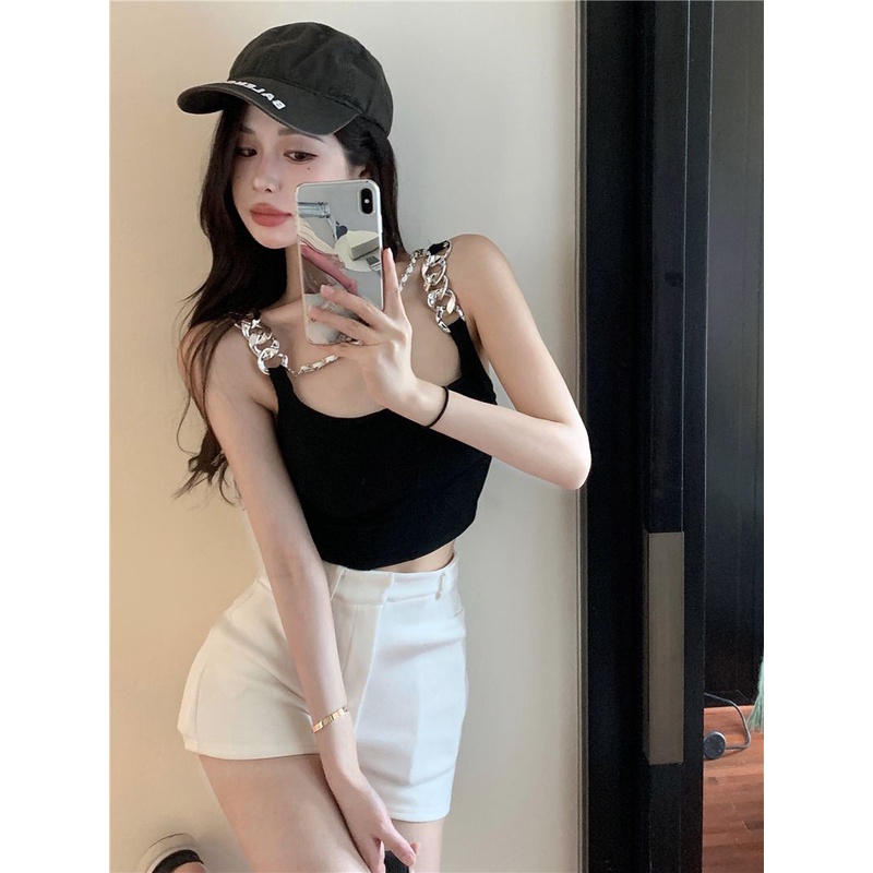 Jiashucheng Áo Yếm Dây Xích Lưng Cao Dáng Ôm Gợi Cảm Mùa Hè Phong Cách Mới Cho Nữ