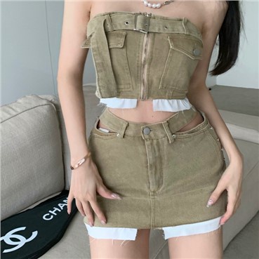 Jiashucheng Chân Váy Denim Lưng Cao Thời Trang Mùa Hè Retro Dành Cho Nữ