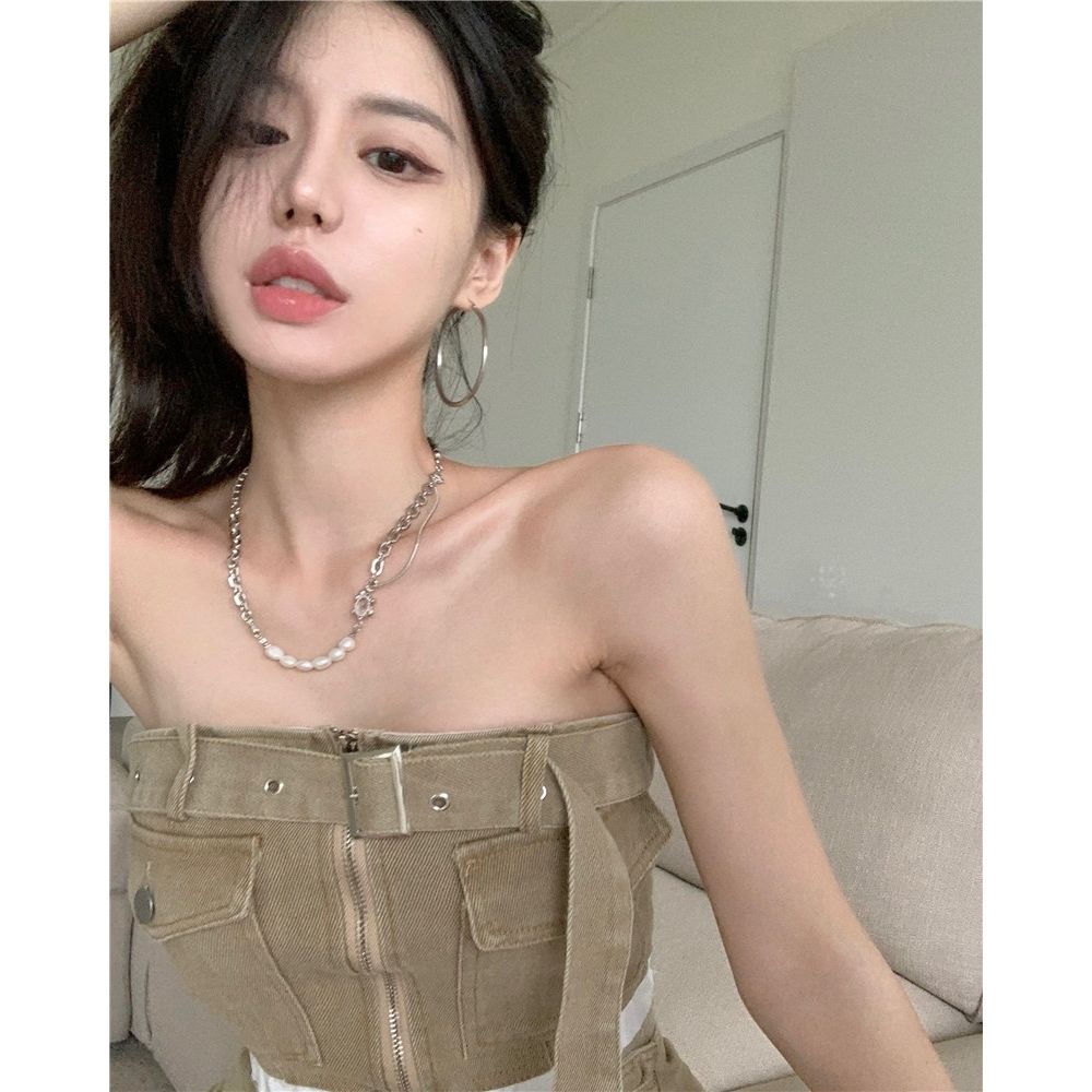 Jiashucheng Chân Váy Denim Lưng Cao Thời Trang Mùa Hè Retro Dành Cho Nữ