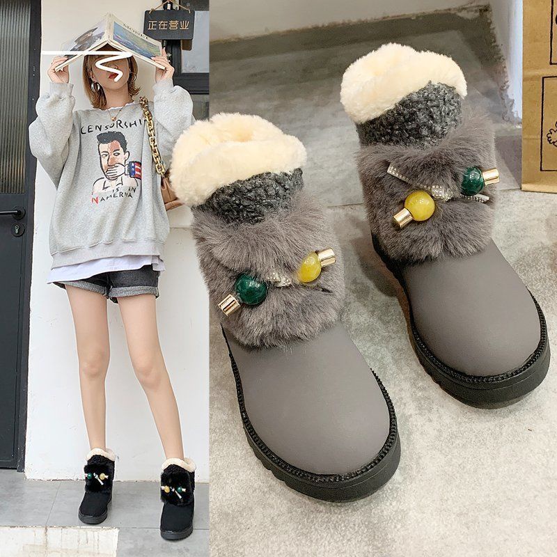 Giày Boot Cổ Ngắn Lót Lông Cừu Giữ Ấm Mùa Thu Đông Phong Cách Hàn Quốc Mới 2023