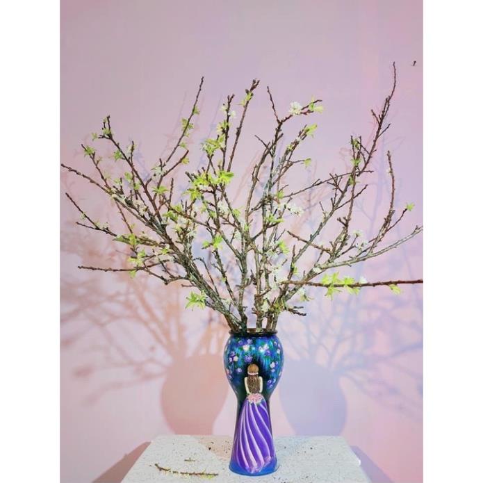 Bình hoa cô gái màu tím vẽ thủ công 3D cao cấp, lọ hoa gốm sứ Bát Tràng decor trang trí phòng khách, bàn tiệc sang trọng