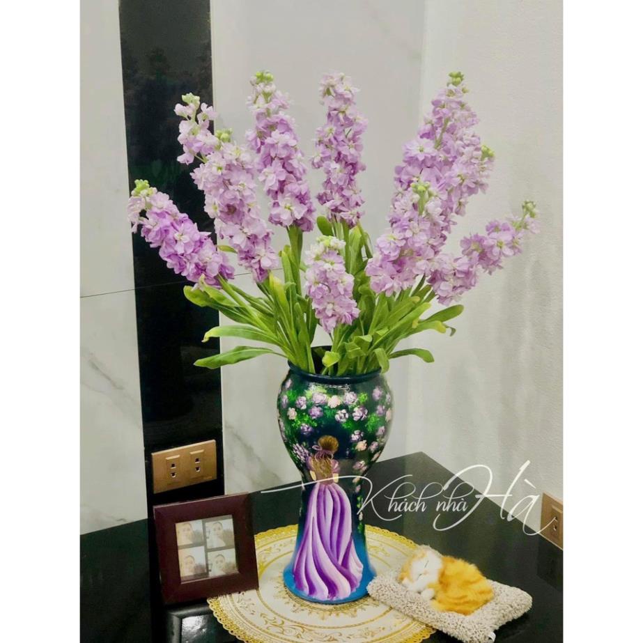 Bình hoa cô gái màu tím vẽ thủ công 3D cao cấp, lọ hoa gốm sứ Bát Tràng decor trang trí phòng khách, bàn tiệc sang trọng