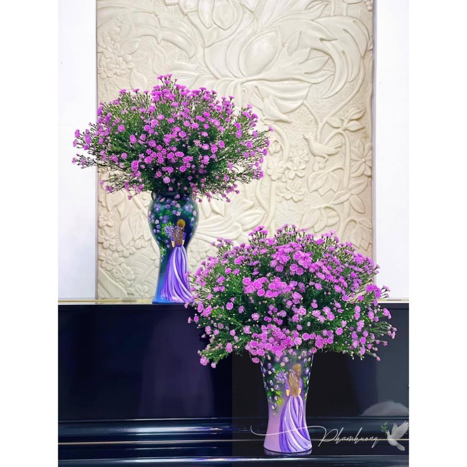 Bình hoa cô gái màu tím vẽ thủ công 3D cao cấp, lọ hoa gốm sứ Bát Tràng decor trang trí phòng khách, bàn tiệc sang trọng