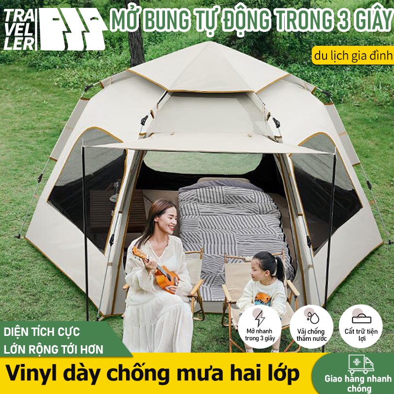 Lều Cắm Trại Du Lịch Dã Ngoại, Liều Phượt Tự Bung 4 đến 6 người Chống Thấm Nước Chống Muỗi Gấp Gọn Tiện Lợi