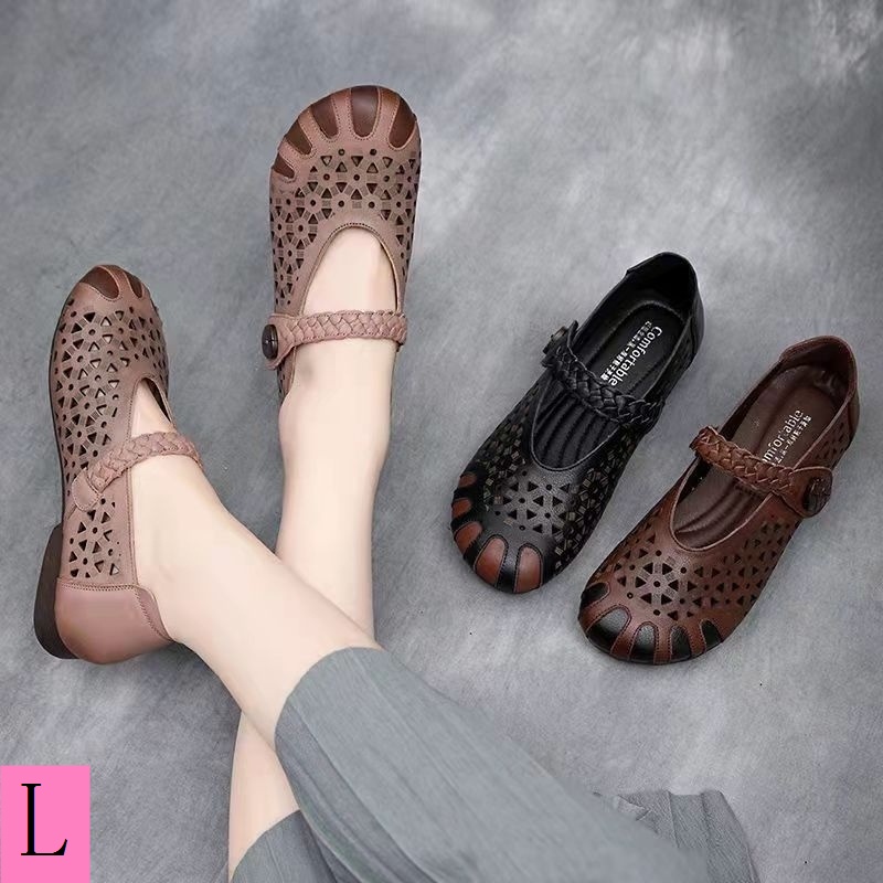Giày Sandal Da Bò Mềm Khoét Lỗ Thoải Mái Thời Trang Mùa Hè 2023 Cho Nữ
