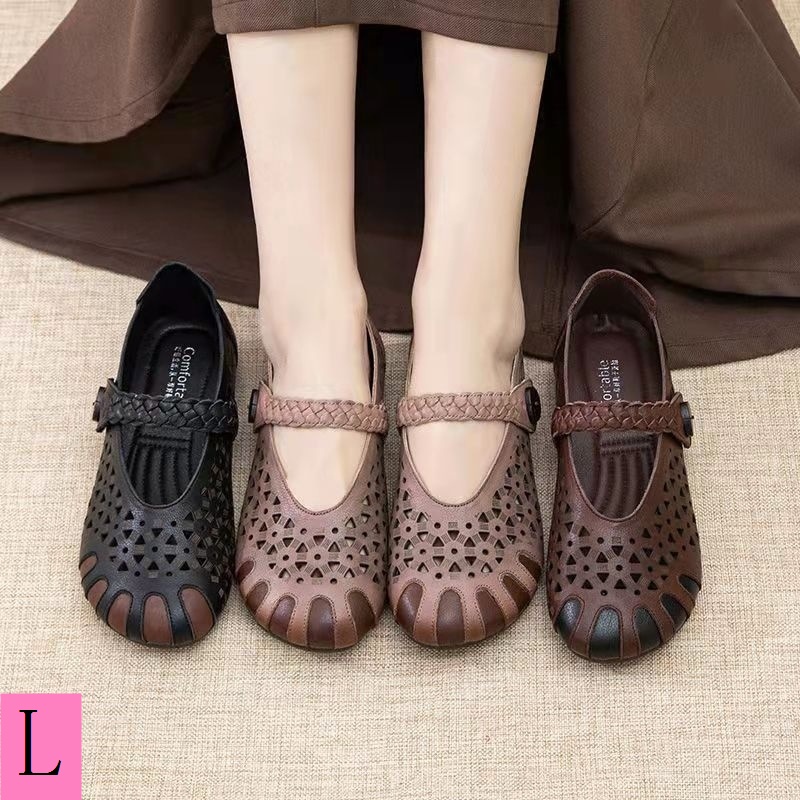 Giày Sandal Da Bò Mềm Khoét Lỗ Thoải Mái Thời Trang Mùa Hè 2023 Cho Nữ