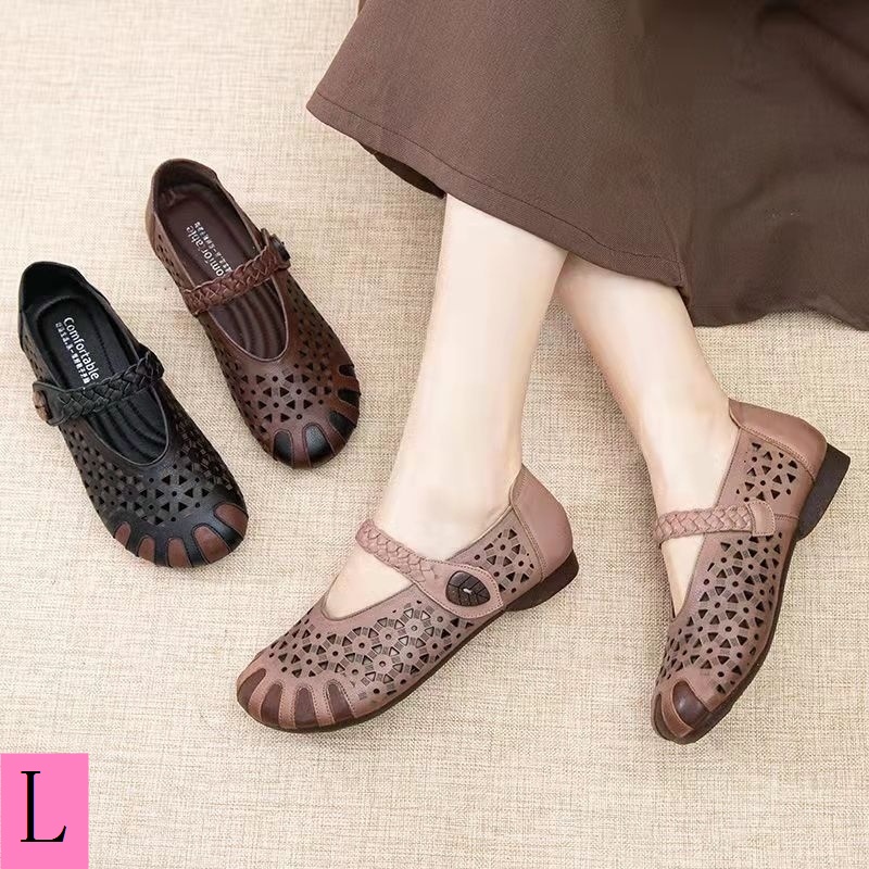 Giày Sandal Da Bò Mềm Khoét Lỗ Thoải Mái Thời Trang Mùa Hè 2023 Cho Nữ