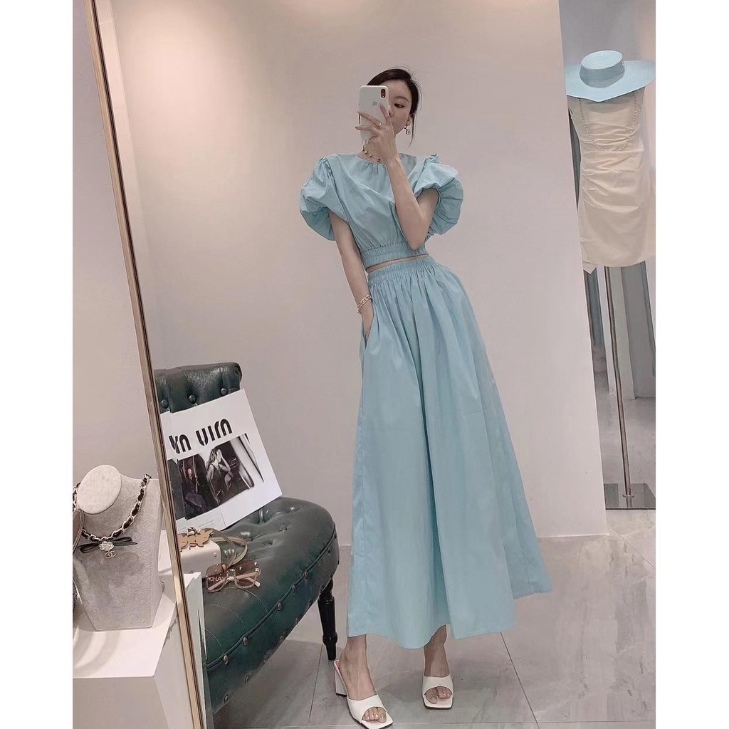 Jumpsuit Chữ A Tay Ngắn Phồng Cổ Tròn Mẫu Mới 2023 Thời Trang Cho Nữ