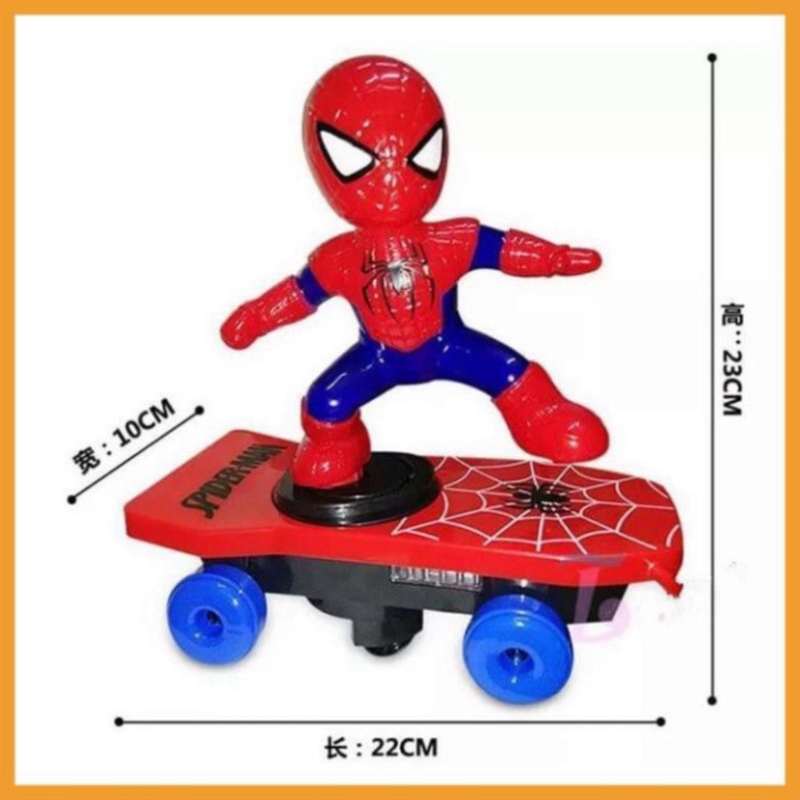 Đồ chơi cho bé hình người nhện lướt ván sử dụng pin, có đèn nhạc, ván trượt xoay 360 độ cực chất, quà tặng cho bé yêu