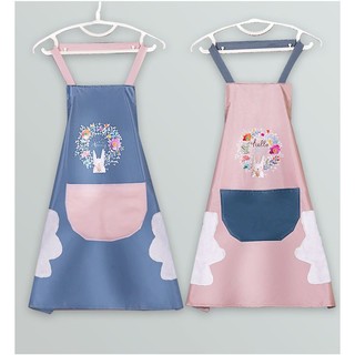 Tạp Dề Kẻ Sọc Hình Thỏ Dễ Thương - Chống Nước, Có Chỗ Lau Tay - Phong Cách Hàn Quốc Hiện Đại
