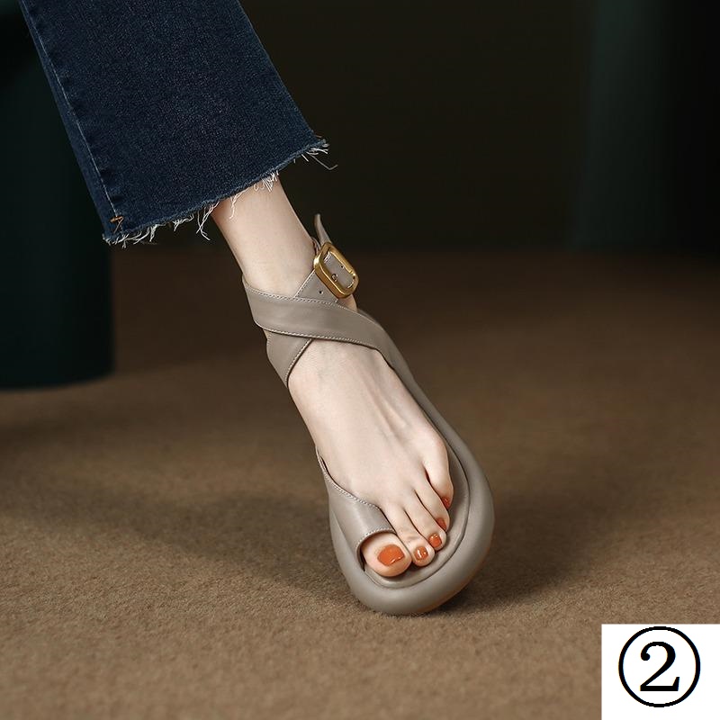 Giày Sandal Đế Xuồng Dày 2.5CM Quai Chéo Bằng Da Thật Givenivan Dành Cho Nữ