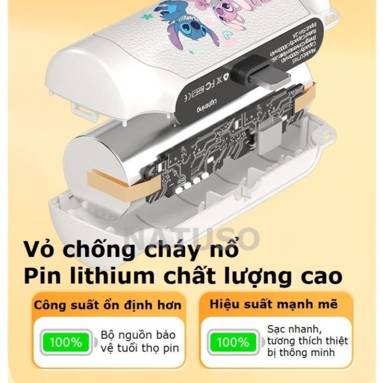 Sạc dự phòng mini gấu dâu, pin sạc dự phòng Disney, pin dự phòng không dây sạc nhanh màn hình Led cắm trực tiếp