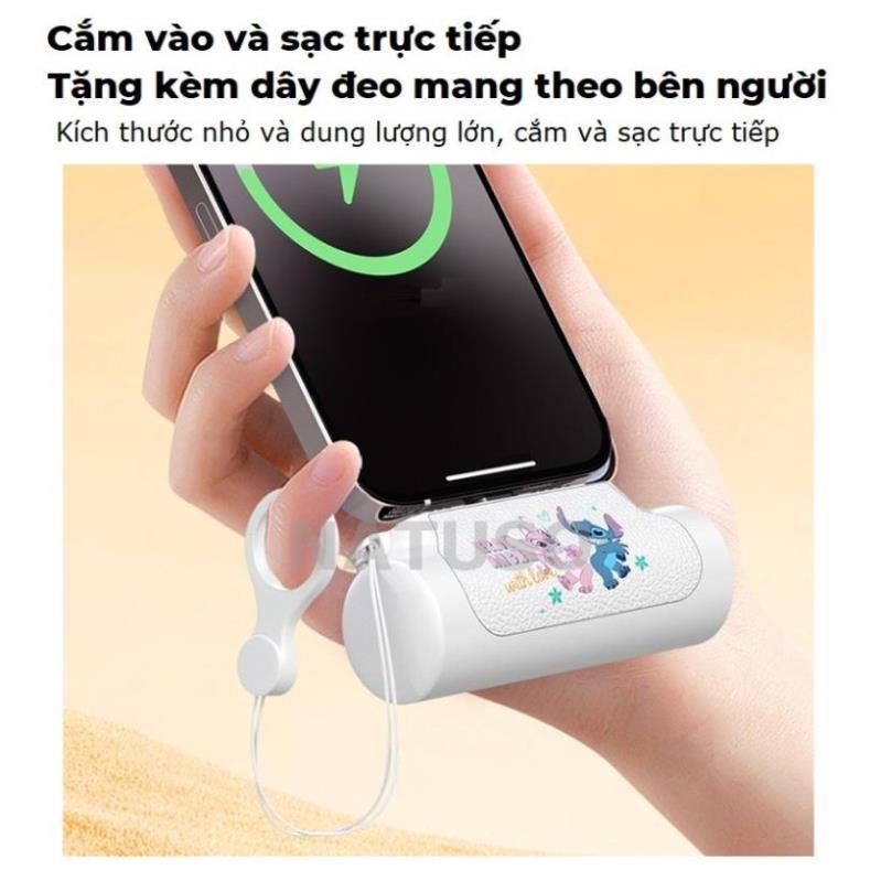 Sạc dự phòng mini gấu dâu, pin sạc dự phòng Disney, pin dự phòng không dây sạc nhanh màn hình Led cắm trực tiếp