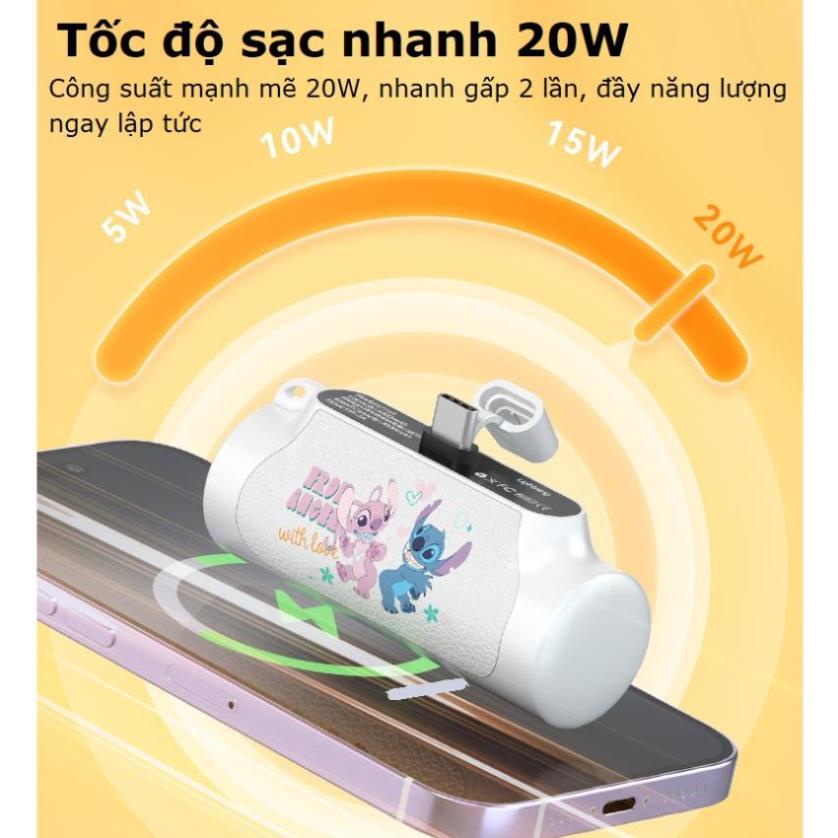 Sạc dự phòng mini gấu dâu, pin sạc dự phòng Disney, pin dự phòng không dây sạc nhanh màn hình Led cắm trực tiếp