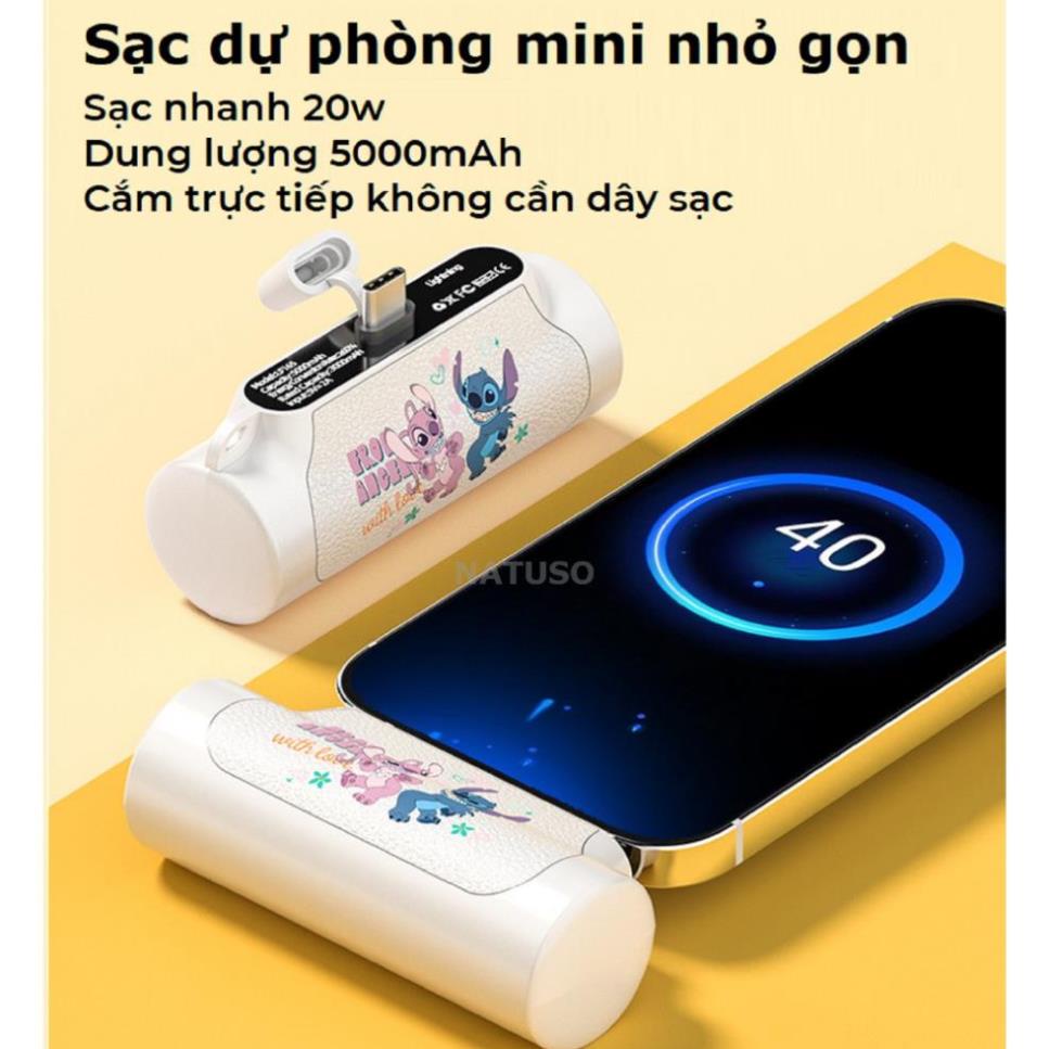 Sạc dự phòng mini gấu dâu, pin sạc dự phòng Disney, pin dự phòng không dây sạc nhanh màn hình Led cắm trực tiếp