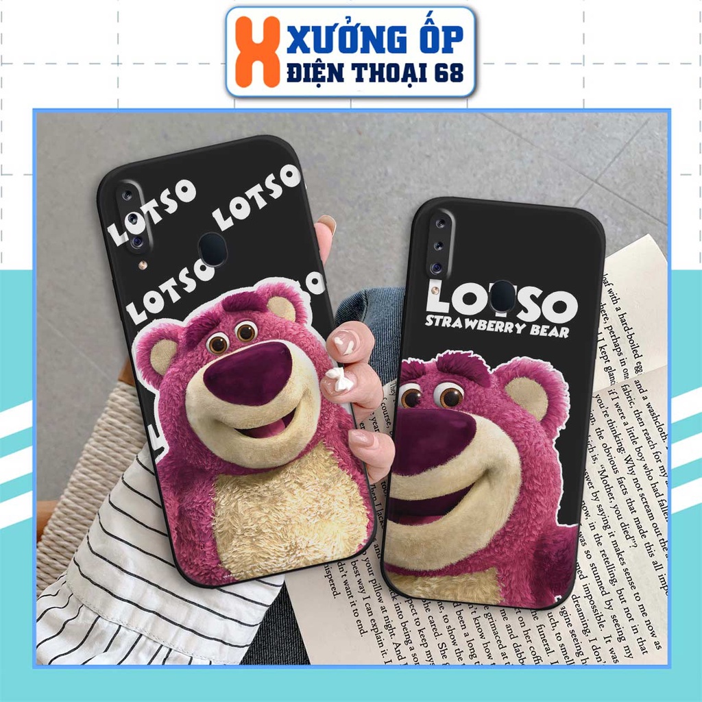 Ốp lưng TPU Samsung A20s hình gấu dâu lotso cute bear, ốp silicon TPU dẻo rẻ đẹp