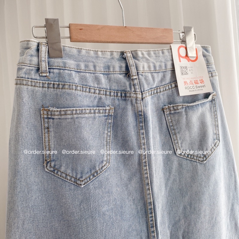 Chân váy jeans dáng dài xẻ trước hàng quảng châu loại 1
