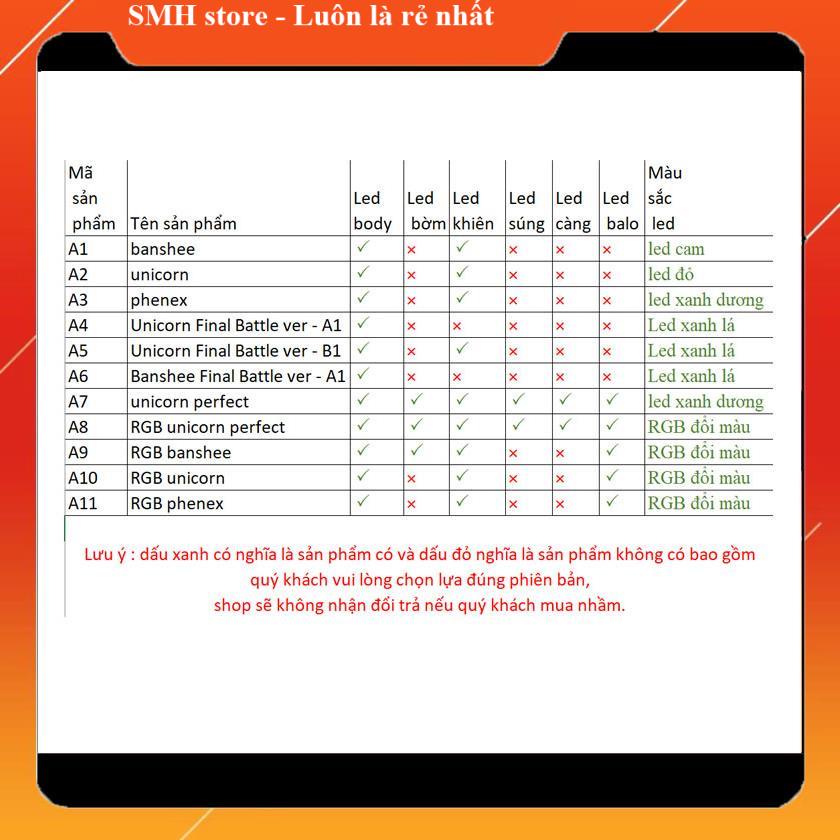 Bộ đèn Led kosmos cao cấp cho pg unicorn , banshee, phenex tỷ lệ 1/60. tặng kèm led cánh, khiên tùy theo phiên bản  )